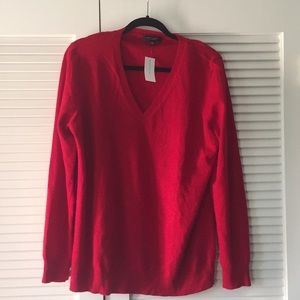 NWT Ann Taylor Cashmere V Neck Sweater Red XXL